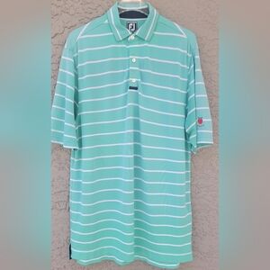 Footjoy athletic fit golf polo outdoor shirt mint green white stripes size Large
